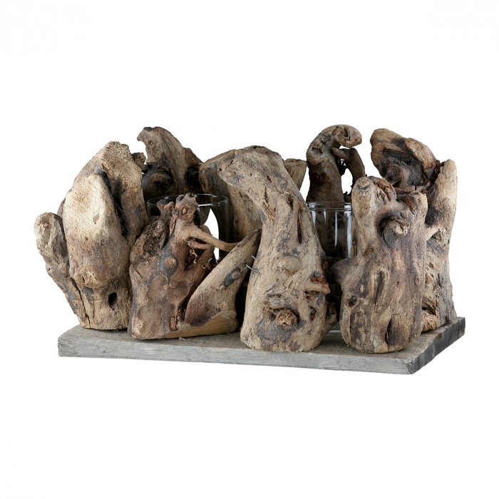 Suport lumanare, Vasă, Lemn, ecru, PU 3, L. 13,5 cm, L. 24 cm, H. 14 cm [1]