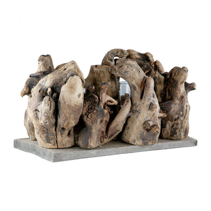 Suport lumanare, Vasă, Lemn, ecru, PU 3, L. 13,5 cm, L. 24 cm, H. 14 cm [2]