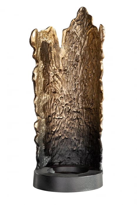 Suport lumanare Vulcan, Aluminiu, Auriu Negru, 14x44x14 cm