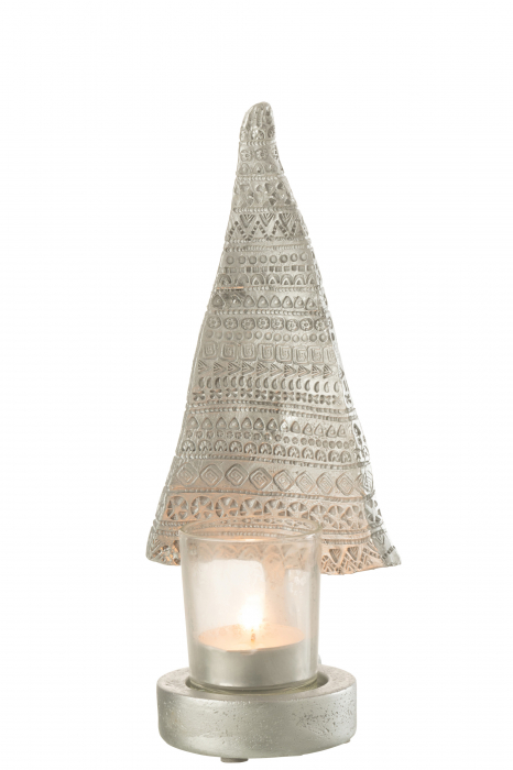 Suport lumanare Xmas Tree, Rasina, Argintiu, 10x8.5x23 cm [2]