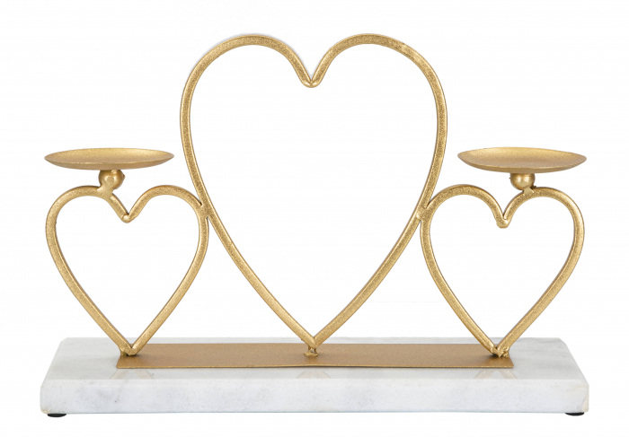 Suport lumanari Hearts, Fier/Marmura, Auriu, 20x30x9 cm [6]