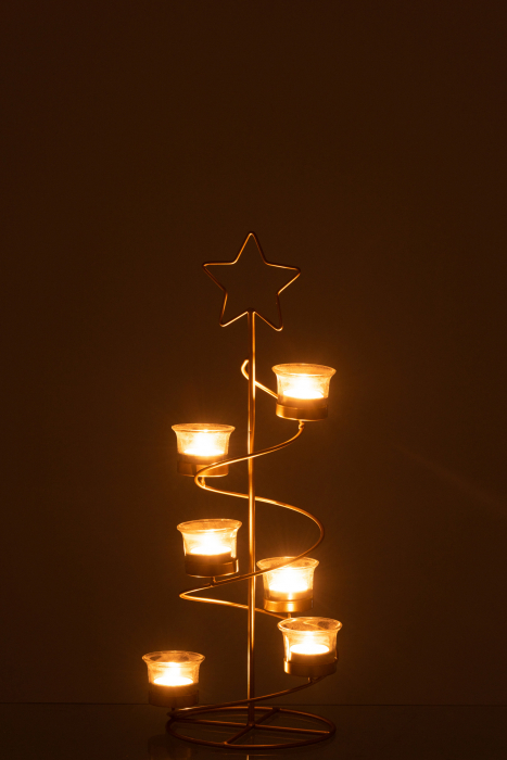 Suport lumanari, Metal, Auriu, 17x17x50 cm [3]