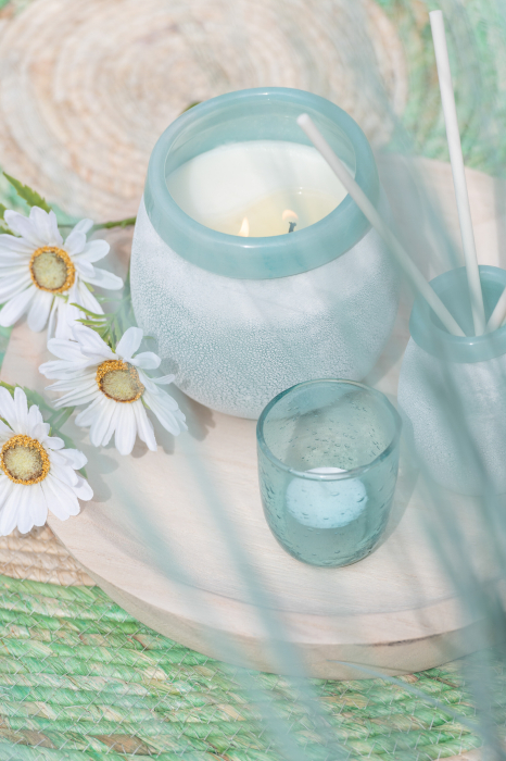 Suport lumanari, Sticla, Albastru, 7x7x7 [5]