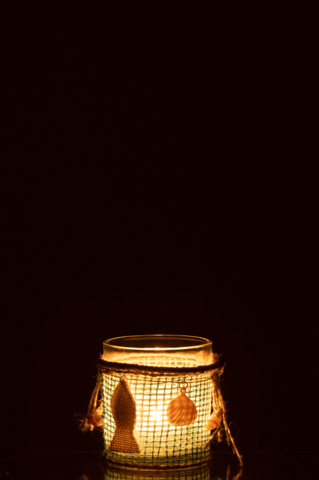 Suport lumanari, Sticla, Albastru, 8x8x8 [4]