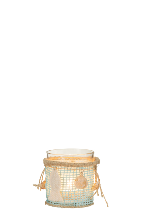 Suport lumanari, Sticla, Albastru, 8x8x8 [3]