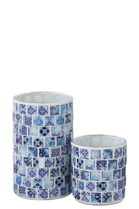 Suport lumanari, Sticla, Albastru, 9.3x9.3x9.3 [4]