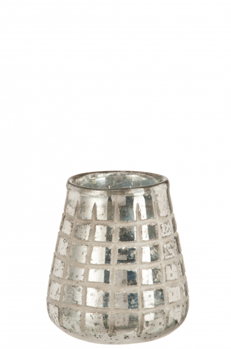 Suport lumanari, Sticla, Argintiu, 15x15x17 cm