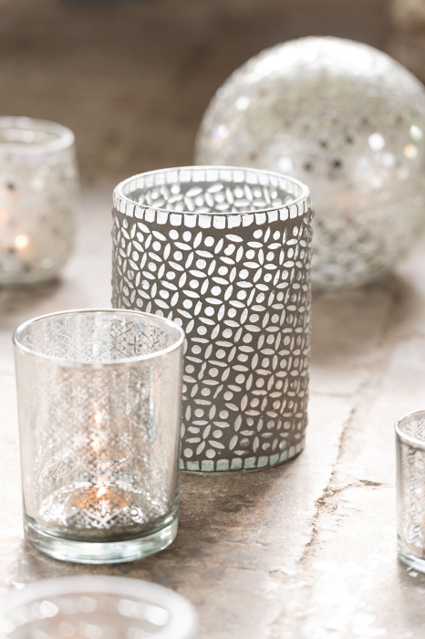 Suport lumanari, Sticla, Argintiu, 7.3x7.3x8 [5]