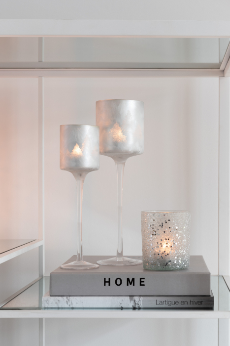 Suport lumanari, Sticla, Argintiu, 9x9x10 [5]