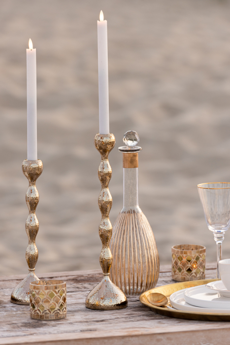 Suport lumanari, Sticla, Auriu, 8x8x7.5 [6]