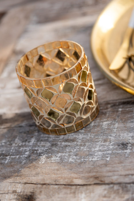 Suport lumanari, Sticla, Auriu, 8x8x7.5 [5]