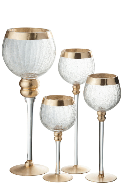 Suport lumanari, Sticla, Auriu, 9.5x9.5x20 [2]