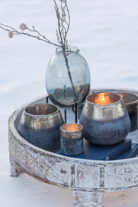 Suport lumanari, Sticla, Negru, 7x7x8 [1]