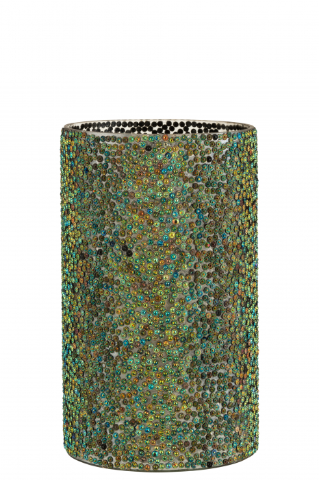 Suport lumanari, Sticla, Verde, 15.5x15.5x25.5 cm
