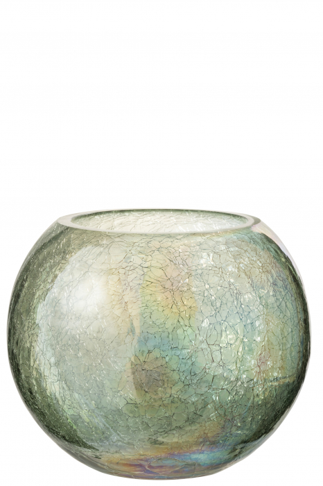 Suport lumanari, Sticla, Verde, 19.5x19.5x16 cm