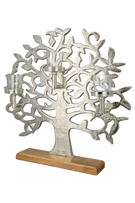 Suport lumanari Tree of Life, Aluminium, Argintiu, 46x49x11 cm [4]