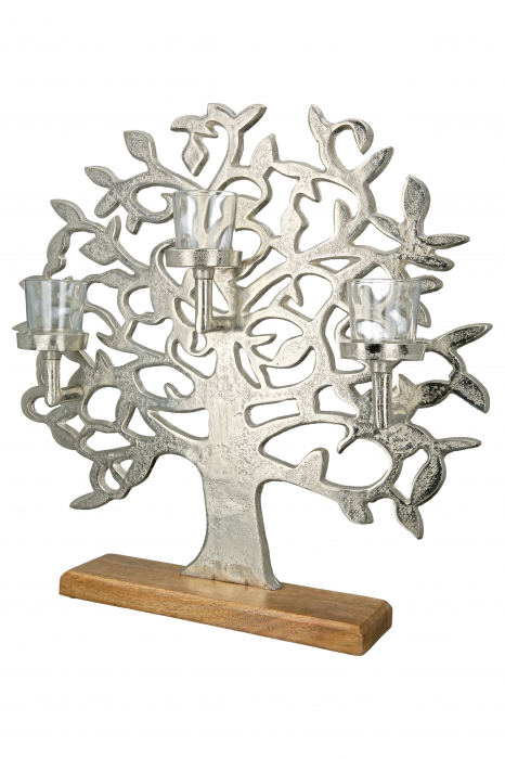 Suport lumanari Tree of Life, Aluminium, Argintiu, 46x49x11 cm [3]