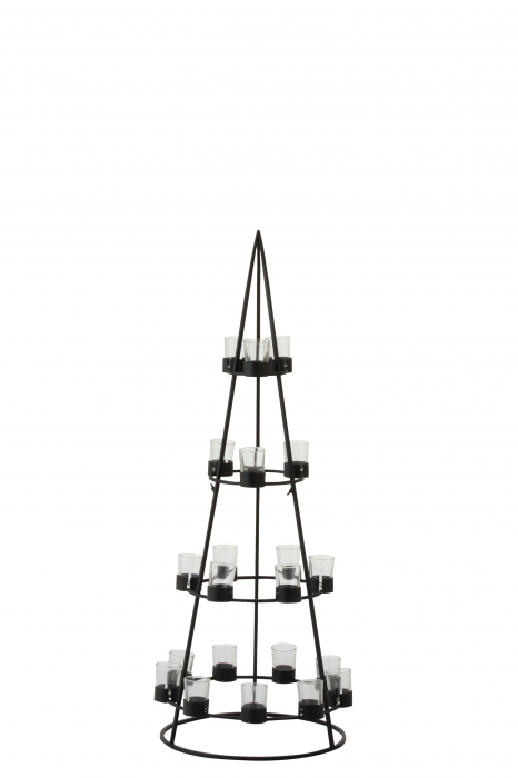 Suport lumanari Tree, Sticla Metal Fier, Transparent Negru, 42x42x110.5 cm