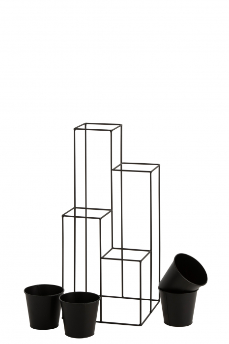 Suport pentru 4 ghivece , Metal/Fier, Negru, 31x31x70.5 cm [2]