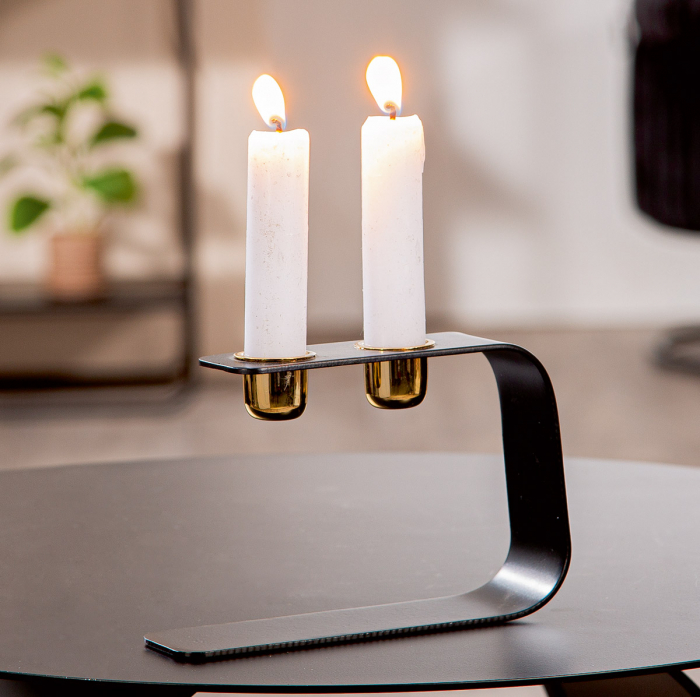 Suport pentru lumânări, Duo, Metal, negru, PU 3, L. 4 cm, L. 16 cm, H. 10 cm [5]