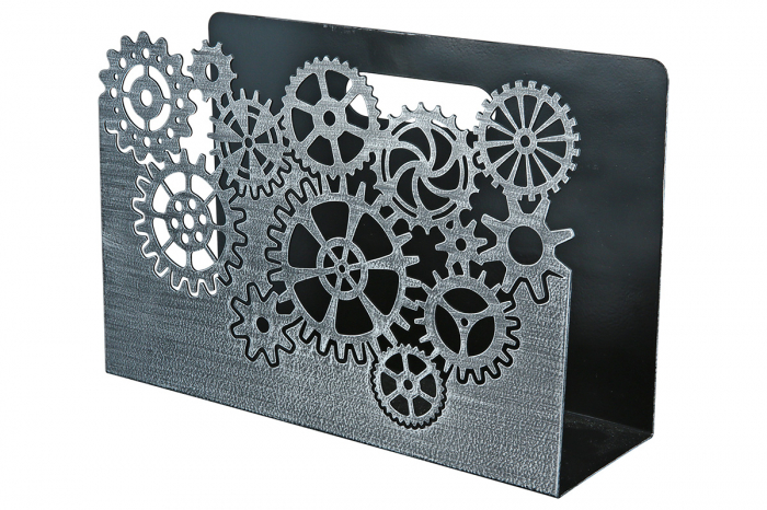 Suport pentru reviste Gears, Metal, Negru, 30x20x10 cm