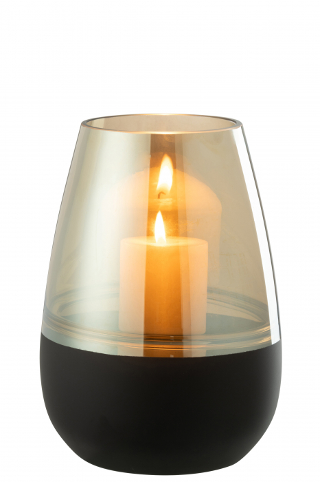 Suport pentru tealight/Vază, LINES, Sticlă Negru/Auriu, M, L 19| W 19| H 26 cm [1]