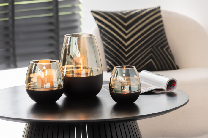 Suport pentru tealight/Vază, LINES, Sticlă Negru/Auriu, M, L 19| W 19| H 26 cm [5]