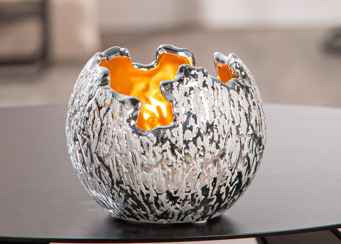 Suport tealight, Vaza, rotund, Crepa, Ceramica, argintiu, PU 8, H. 10 cm, D. 12 cm [3]