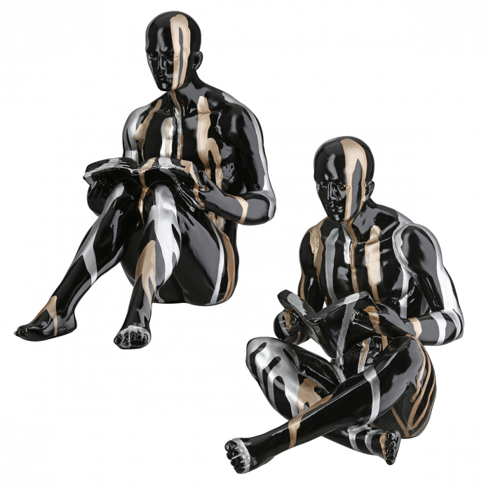 Suporturi de carte, Persoană, Motiv carte, Model liniar, Rășină sintetică, negru, PU 2, 2 asortate, L. 14 cm, L. 23 cm, H 23 cm [1]