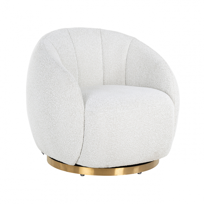 Swivel easy chair Jago white boucle brushed gold (Copenhagen 900 Boucle White)