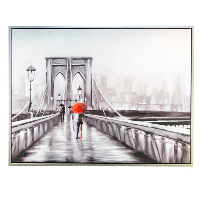 Tablou 3D Love Bridge, panza, rosu argintiu gri negru, 120x90 cm