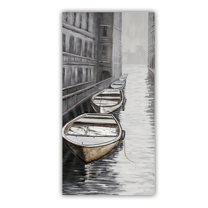 Tablou 3D Venice, panza, argintiu gri negru, 150x75 cm