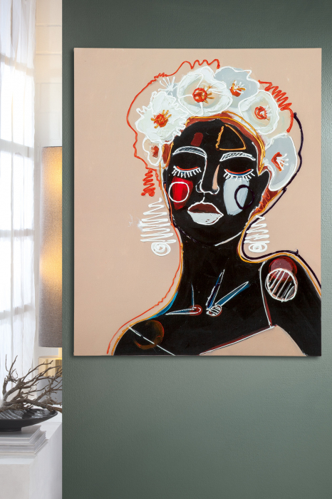 Poza Tablou African Headdress, Canvas cu rama lemn, Multicolor, 80x100x2.8 cm
