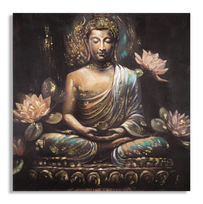 Tablou Buddha -A-, Lemn Canvas, Multicolor, 100x100x3 cm