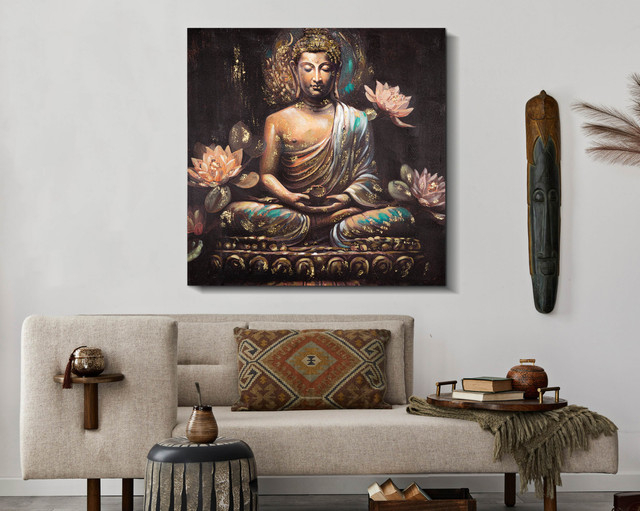 Tablou Buddha -A-, Lemn/Canvas, Multicolor, 100x100x3 cm [6]