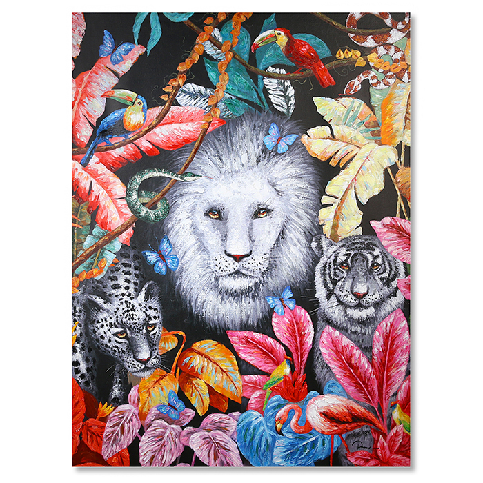 Tablou Colorful Jungle, canvas lemn, multicolor, 90x120x3.5 cm GILDE imagine 2022