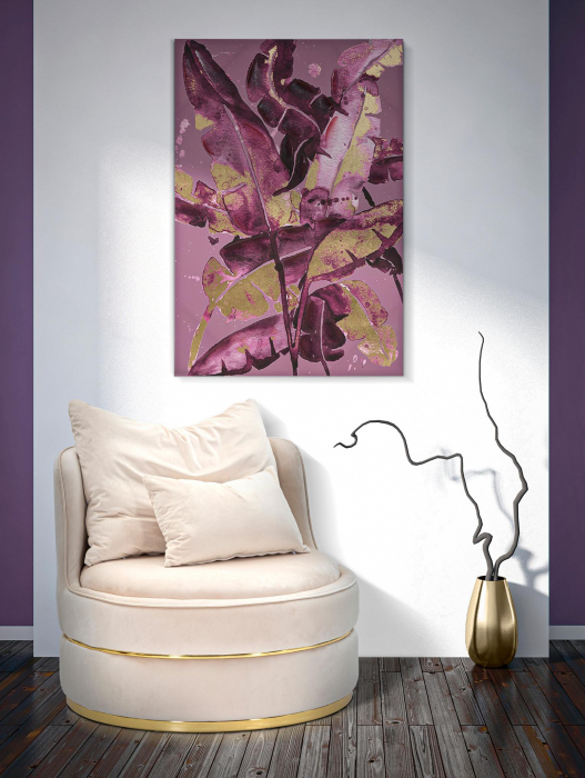 Poza Tablou Dark Leaves, Lemn Canvas, Multicolor, 120x80x3 cm