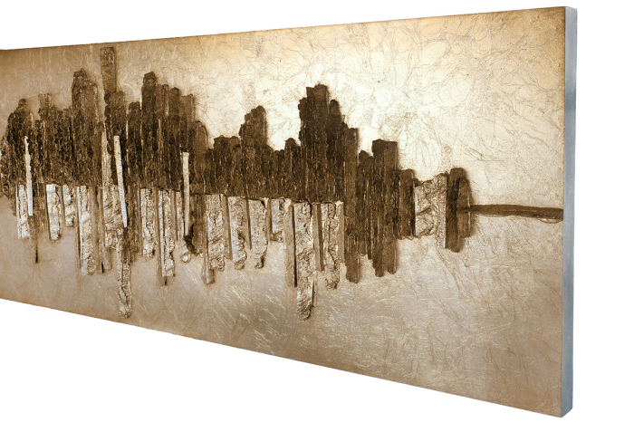 Tablou, dreptunghiular, „Altinoh”, motiv abstract, Rasina sintetica, culoarea sampaniei, auriu, PU 1, L. 6,5 cm, l. 150 cm, H 50 cm [3]