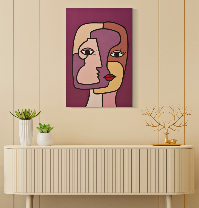 Tablou Face New -A-, Lemn Canvas, Multicolor, 90x60x3 cm