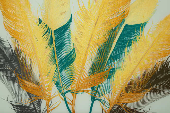 Tablou Feathers, Sticla/Aluminiu/Hartie, Multicolor, 80x120x3.5 cm [4]