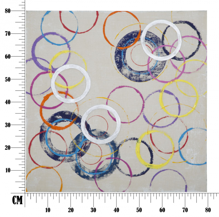Tablou Floating circles, lemn/panza, Multicolor, 80X3X80 cm [9]