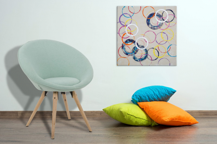 Tablou Floating circles, lemn/panza, Multicolor, 80X3X80 cm [8]
