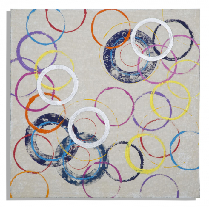 Poza Tablou Floating circles, lemn panza, Multicolor, 80X3X80 cm