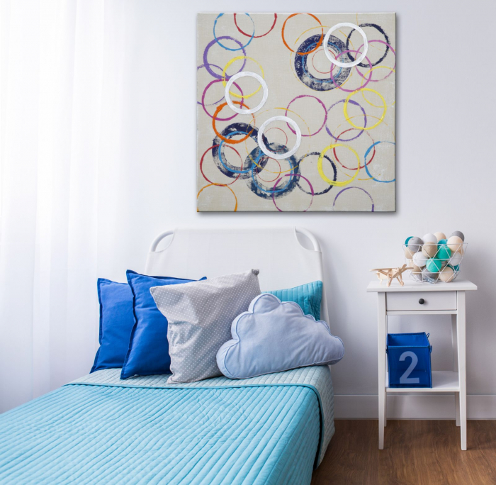 Tablou Floating circles, lemn/panza, Multicolor, 80X3X80 cm [6]