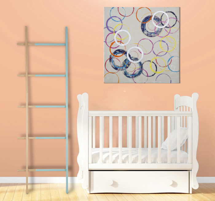 Tablou Floating circles, lemn/panza, Multicolor, 80X3X80 cm [7]