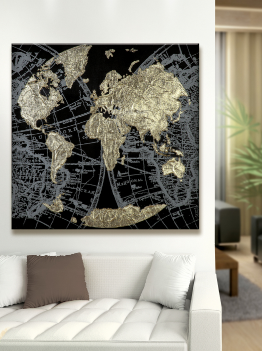Tablou Golden Earth, panza, negru/auriu,90x90x3,7 cm [2]