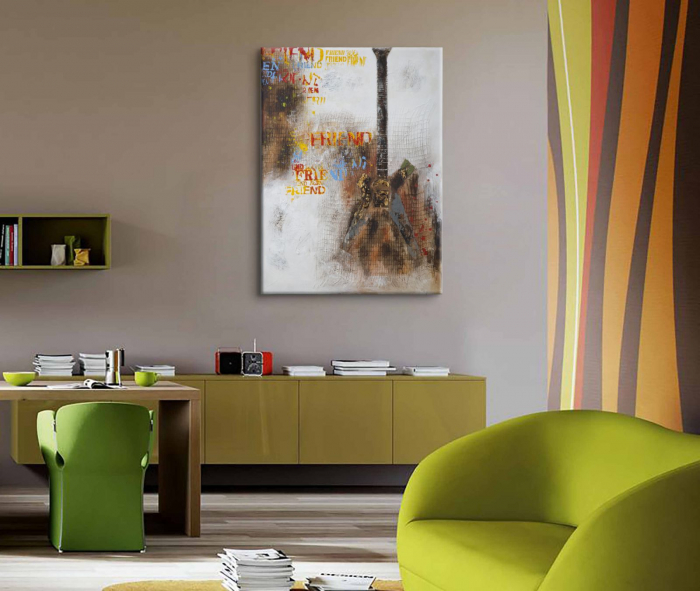 Tablou Guitar arty, lemn de pin/panza, Multicolor, 90X3,5X120 cm [6]