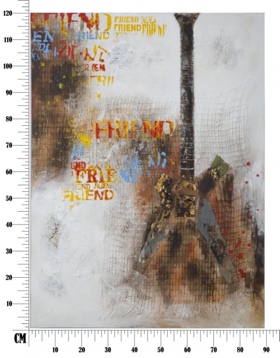 Tablou Guitar arty, lemn de pin/panza, Multicolor, 90X3,5X120 cm [7]