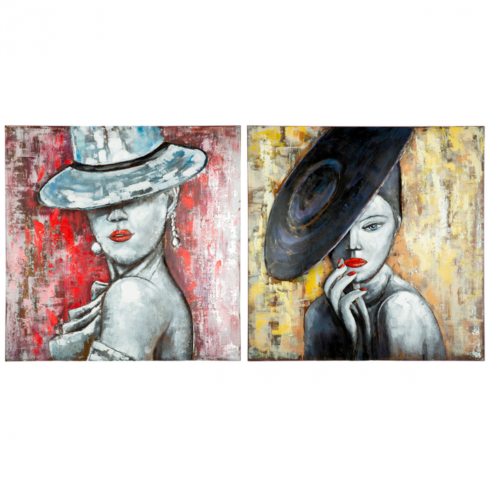 Tablou Hat Lady, pătrat, Metal, multicolor, PU 2, 2 asortate, L. 8 cm, L. 80 cm, H 80 cm [1]
