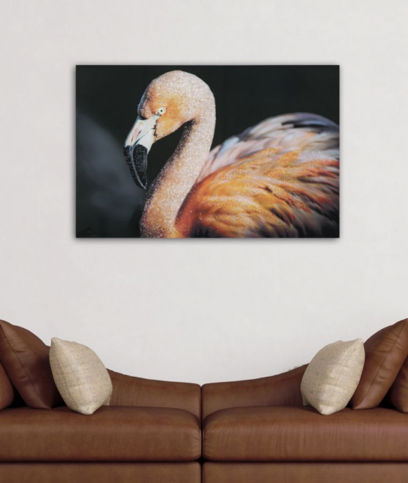 Tablou imprimat pe panza cu aplicatii, FLAMINGO cm 120x3,8x80 [6]